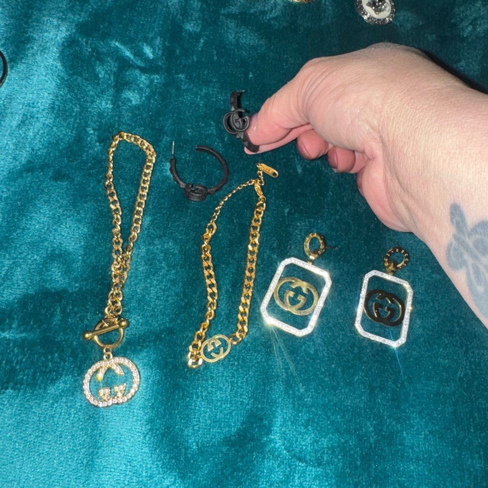 Gold Bracelet and Silver Earrings/ bracelet Set